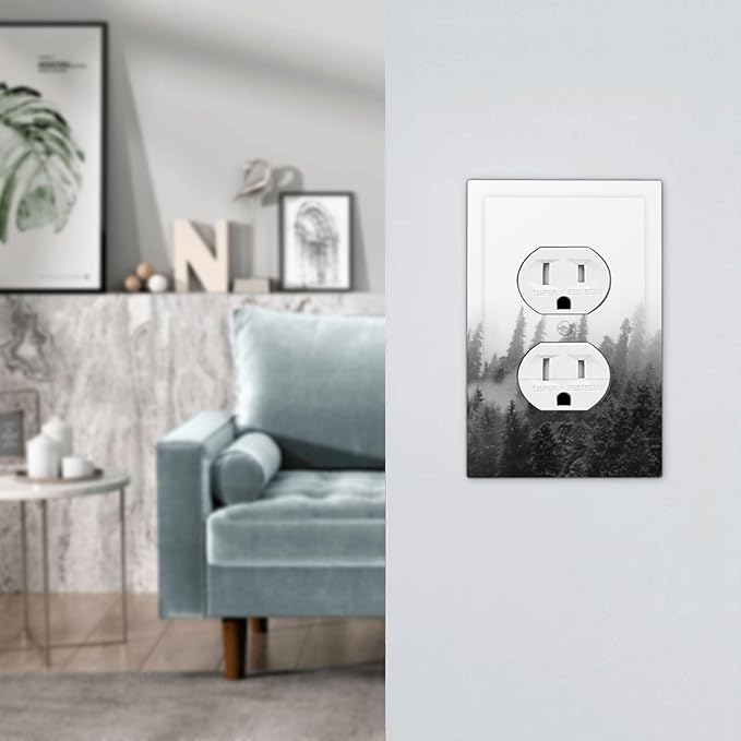 Outlet Covers Fores Black White Landscape Misty Woods 1 Gang Duplex Light Switch Cover Decorative Switch Plates Electrical Receptacle Faceplate Wall Plate For Farmhouse Cabin Decor
