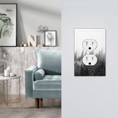 Outlet Covers Fores Black White Landscape Misty Woods 1 Gang Duplex Light Switch Cover Decorative Switch Plates Electrical Receptacle Faceplate Wall Plate For Farmhouse Cabin Decor