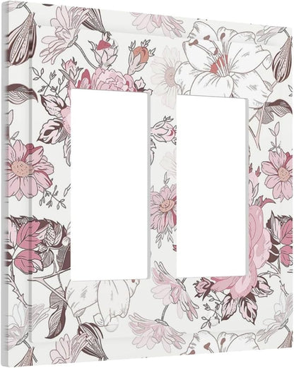 Decorative Outlet Covers Modern Watercolor Flower Pink White Wildflower 2 Gang Double GFCI Rocker Electrical Wall Panels Light Switch Cover Plate for Bedroom Home Decor