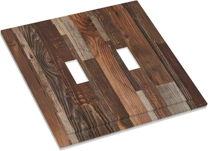 Vintage Brown Wooden Boards Print Wood Grain Decorative Switch Plates 2 Gang Double Toggle Outlet Light Switch Cover Wall Plate Electrical Faceplate for Farmhouse Home Decor