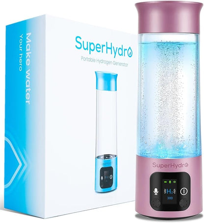 Hydrogen Water Bottle Generator - Up to 6000+ PPB Concentration - SPE/PEM Technology - Voice Reminder - Water Ionizer Machine Suitable for Travel, Daily and Office Drinking - 12oz (Pink)