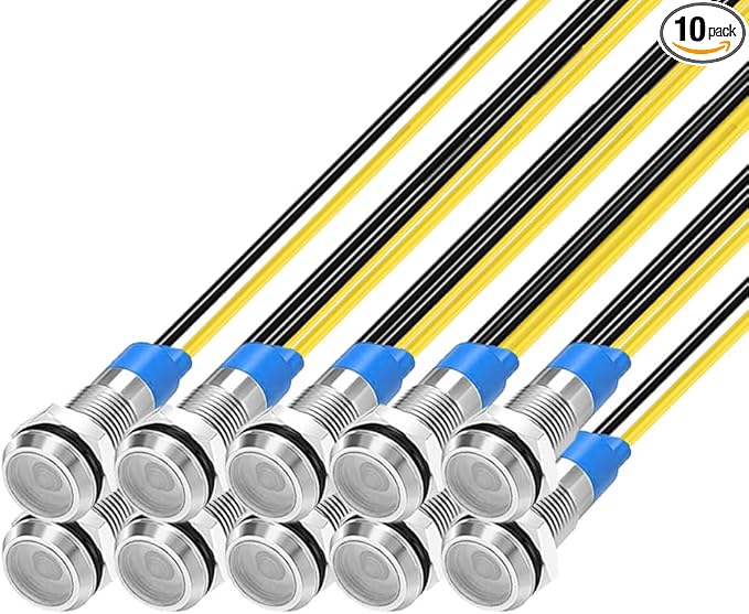 10pcs 6mm LED Metal Indicator Light 110V-220VAC Waterproof Signal Lamp (White)