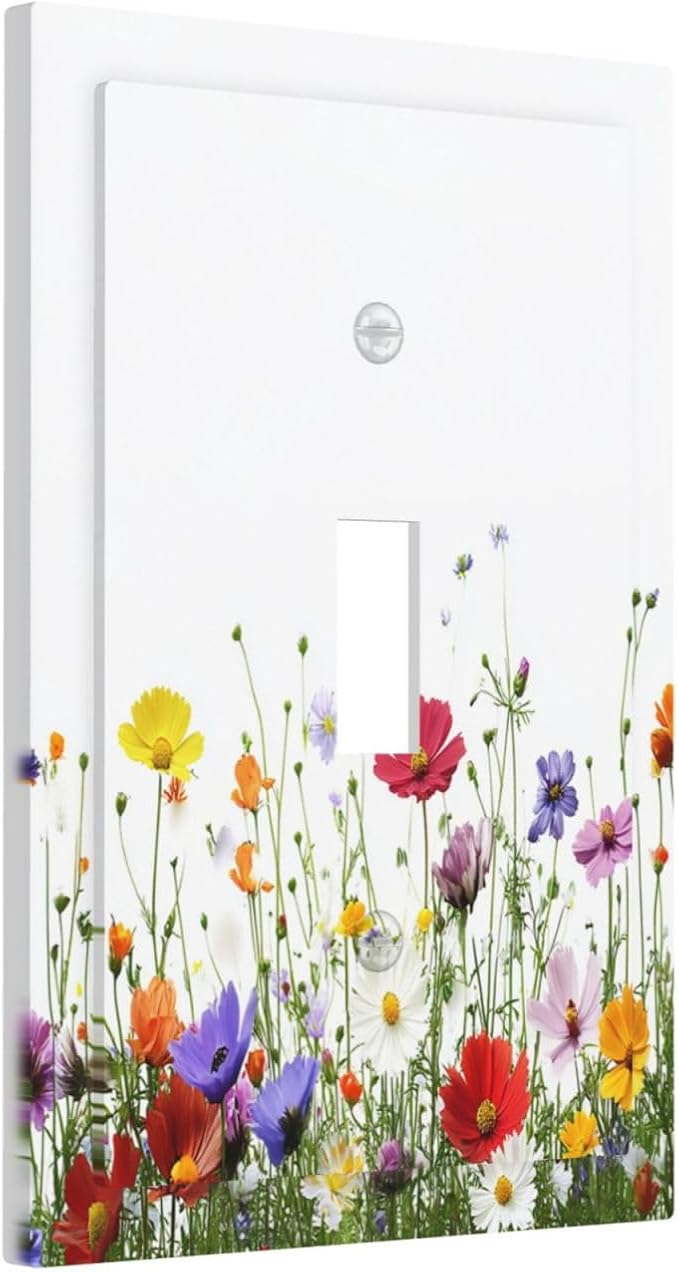 Decorative Light Switch Cover Colorful Wildflowers Plant Floral Daisy 1 Gang Single Toggle Device Electrical Faceplate Switchplates Decorator Outlet Wall Plate For Bed Room Living Room