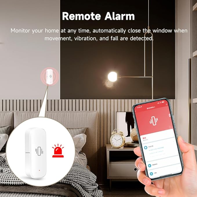 2.4G WiFi Vibration Sensor Shock Alarm Detector SmartLife/Tuya Smart App Notification for Indoor Window Security Door Alarm