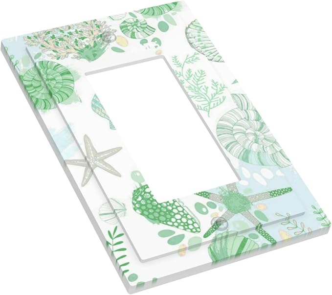 Beach Nautical Starfish Scallop Coral Conch Decorative Outlet Covers 1 Gang Single Rocker Light Switch Cover Plate Wall Plates GFCI Faceplate for Bathroom Home Decor