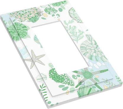 Beach Nautical Starfish Scallop Coral Conch Decorative Outlet Covers 1 Gang Single Rocker Light Switch Cover Plate Wall Plates GFCI Faceplate for Bathroom Home Decor
