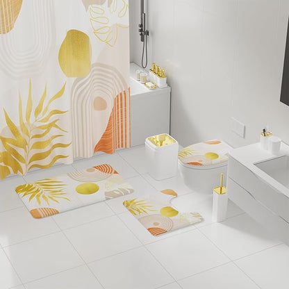 Bathroom Set - Bathroom Sets with Shower Curtain and Rugs, Bathroom Accessory Set, White Bathroom Accessories Set with Trash Can, Toilet Brush and Soap Dispensers