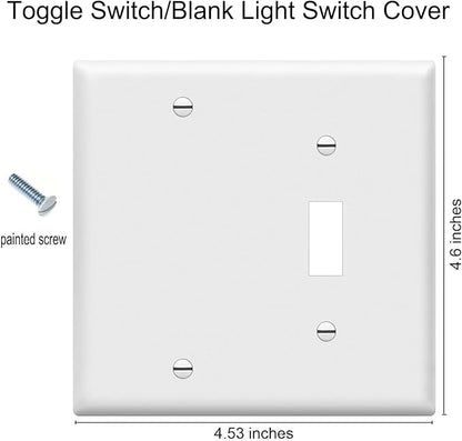 Toggle Switch/Blank Wall Plates 2-Gang Switch Outlet Electrical Cover Plate Unbreakable Thermoplastic Faceplate for Light Receptacle Outlet Switch, White (2 Pack)