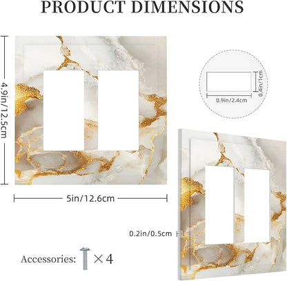 Gold Marble Crack Simple Abstract Print Decorative Outlet Covers 2 Gang Double GFCI Rocker Electrical Wall Panels Light Switch Cover Plate for Bathroom Kitchen Home Decor