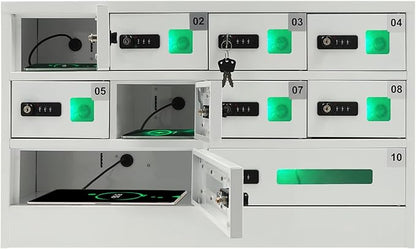 Cellphone Charging Station with Combination Lock, 10 Slots Cellphone Locker Mobile Device Phones Storage Pocket with 3-in-1 Charging Ports for Office Classroom Hotel (10 Slots)