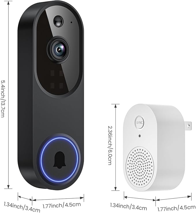 1080P Wireless Video Doorbell Camera, 2.4G WiFi Only, AI Human Detection, Indoor/Outdoor Surveillance Cam, 2-Way Talk, Night Vision, Cloud Storage (Sold Separately)