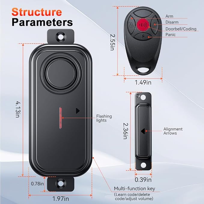 Door Alarms When Opened, 113dB Anti-Theft Window Alarm with Remote, Magnetic Security Door Sensor, Home Security Pool Safety for Kids, Alzheimer's Care