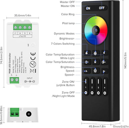 BTF-LIGHTING RF 2.4GHz Wireless Remote RC03RFB & C03RF Tuya Controller Kit 4 Zones Group Control PWM 5050SMD FCOB COB RGB (+ R G B) 4pin LED Strip DC5V DC12V DC24V