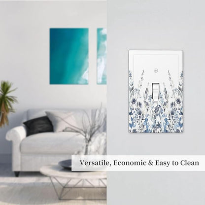 Decorative Light Switch Cover Light Blue Watercolor Leaves Plant With Floral 1 Gang Single Toggle Device Electrical Faceplate Switchplates Decorator Outlet Wall Plate for Bedroom Bathroom
