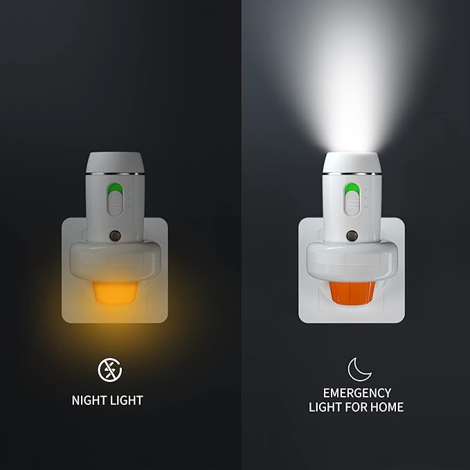 Power Failure Flashlight, 2 Pack Multi-Function Emergency Light for Home Power Goes Out, Plug in Night Light, Rechargeable, Perfect for Hurricanes and Blackouts