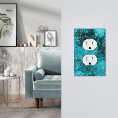 Decorative Outlet Covers Modern Abstract Turquoise Blue Marble Texture 1 Gang Duplex Light Switch Cover Plate Unique Wall Plates Switch Plate Cover for Bathroom Home Decor（2 Pack）