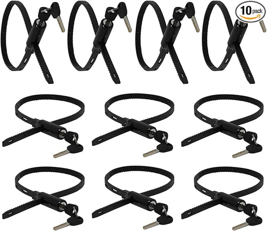 Urban August Adjustable Zip Tie Lock for Refrigerator Door Cabinet Bike Stroller Helmet - Multi-Purpose Keyed French Door Lock (10 Pack Keyed Alike)