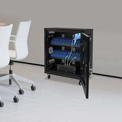 40-Port Mobile Phone Charging Station Cart - Heavy Duty Charging Cabinet for Schools & Offices, 400W Rechargeable Cellphone Locker Storage Lockable Tempered Glass Door & Wheels (Black)