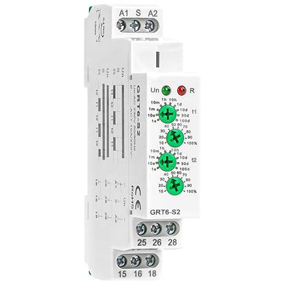 Asymmetric Cycle Timer Relay 2SPDT AC 230V 10A Long or Short Period Repeat Cycle Tntermittent Timer Electronic Relay in Din Rail (GRT6-S2 AC 230V)