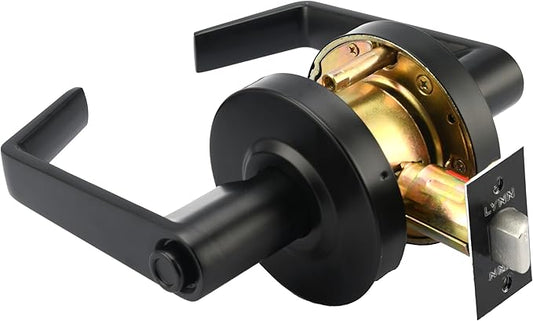 LYNN HARDWARE Commercial Door Lever Lock - Heavy-Duty Locking Door Handle, Designer Door Handles, Cylindrical Lever Lock, Non-Handed Grade 2 Door Handle, Matte Black, Privacy/Bathroom Function