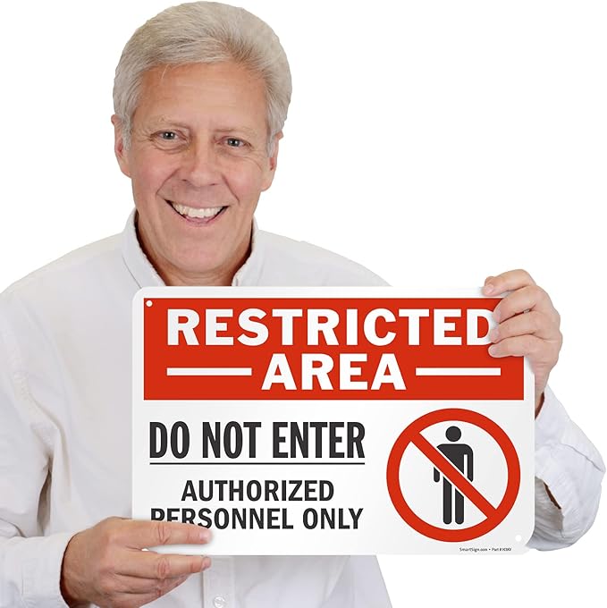 SmartSign 12 x 18 inch “Restricted Area - Do Not Enter, Authorized Personnel Only” Metal Sign with Symbol, 63 mil Laminated Rustproof Aluminum, Red, White and Black, Made in USA
