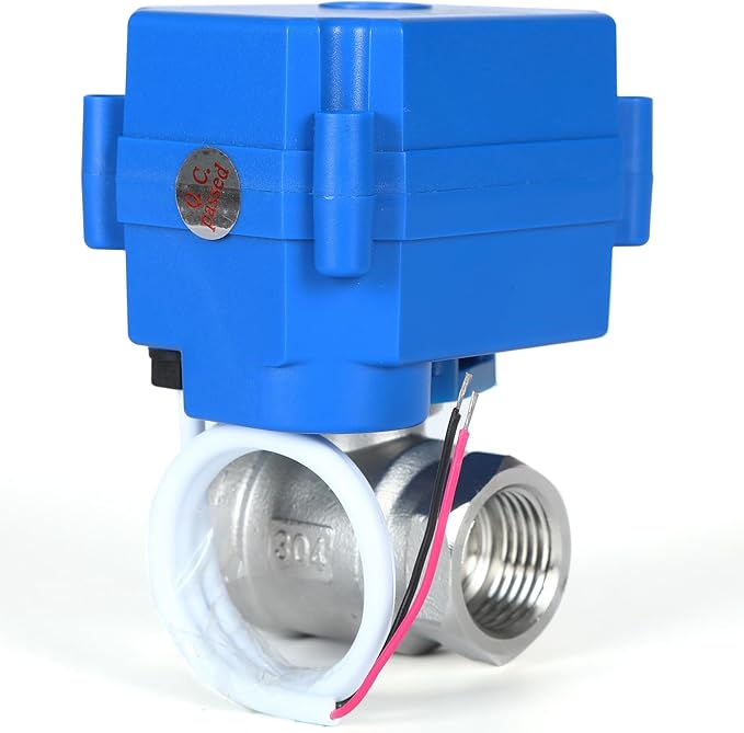 Motorized Ball Valve 3/4", Full Port, 2 Wire Auto Return Stainless Steel Ball Valves, 9-24V AC/DC, Electric Shut Off Ball Valves