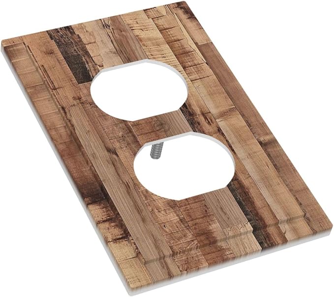 Outlet Covers Rustic Brown Wood Grain 1 Gang Duplex Wall Plate Decorative Switch Plates Electrical Receptacle Faceplate Light Switch Cover for Farmhouse Kitchen Decor