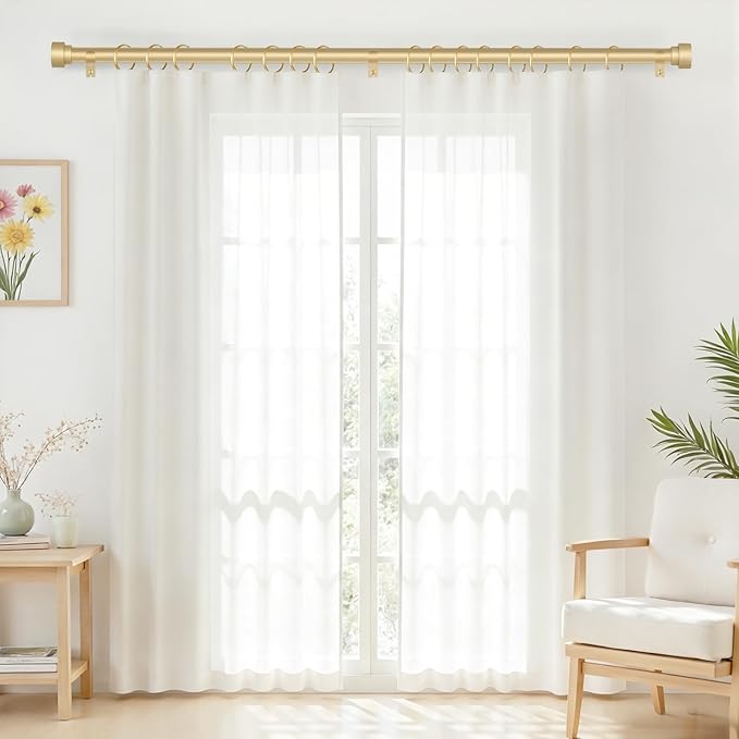 GEEBOBO 2 Pack Gold Curtain Rods for Windows 72 to 144 Inch, 1 Inch Adjustable Heavy Duty Decorative Curtain Rods, W1 (Gold, 32"-150",2 Pack)