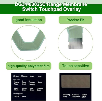 DG34-00020A Range Membrane Switch Touchpad Overlay-Compatible with Samsung Stove/Oven,Replaces AP5623392,PS4240764,NE594R0ABSR,NE59J3420SS,NE59J3420SB, NE59J3421SS,NE595R0ABSR-Touch Panel