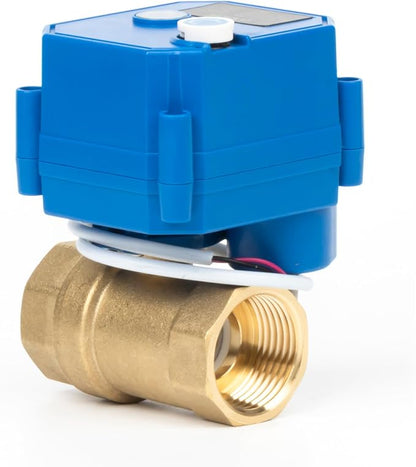 U.S. Solid Motorized Ball Valve with Manual Function - 1" Brass, Standard Port, 85-265V AC, 2-wire Automatic Return, Normally Closed