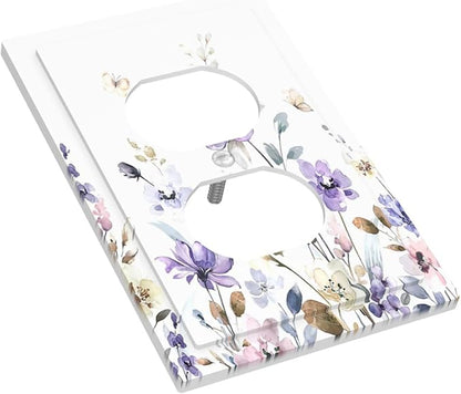 Outlet Covers Purple Floral Lilac Watercolor Flower Leaves Butterfly Wildflower 1 Gang Duplex Electrical Receptacle Faceplate Light Switch Cover Wall Plate Decorative Switch Plates for Bedroom Home