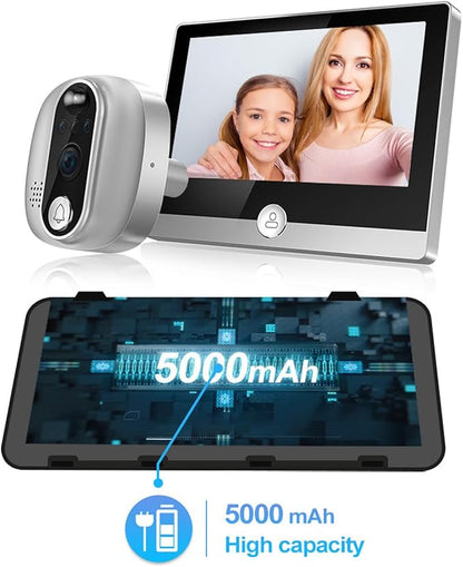 WALFRONT WiFi Door Viewer Smart Peephole Camera Motion Detection 1080P 4.3 Inch Color LCD Two Way Intercom Night Wide Angle 128G Card Supported