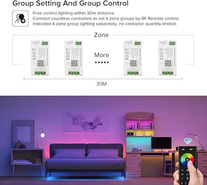 BTF-LIGHTING 5050SMD FCOB COB RGBCCT RF 2.4GHz Wireless Remote RC03RFB &2PCS C05RF Tuya Controller Kit 4 Zones Group Control PWM RGBWW (+ R G B C W) 6pin LED Strip DC5V DC12V DC24V