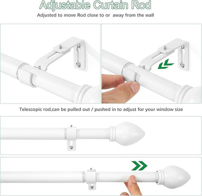 Curtain Rods for Windows 16 to 76 inches, Curtain Rod Max Adjustable Length to 88 in, Drapery Rod 1 inch Diameter with Modern Knobs Finials (White, 16" to 76" - Set of 1)