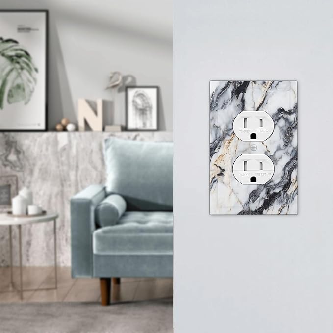 Outlet Covers Black Gold Marble Abstract Modern Luxury 1 Gang Duplex Light Switch Cover Plate Decorative Switch Plate Covers Electrical Socket Cover for Bedroom Home Decor