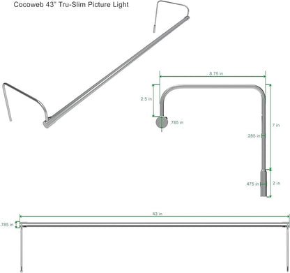 Cocoweb 43 Inch Tru-Slim Chrome Picture Light - LED, 2700K, Adjustable Arm, Plug-in, Toggle Switch, Sleek and Compact Design