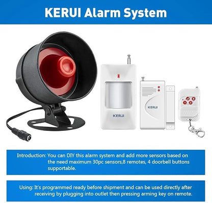 KERUI Home Security System Indoor Outdoor Weather-Proof Siren Window Door Sensors Motion Sensor Alarm with Remote Control More DIY, Wireless House Hotel Garage Shop Burglar Door Alarm, NO WIFI/GSM/APP
