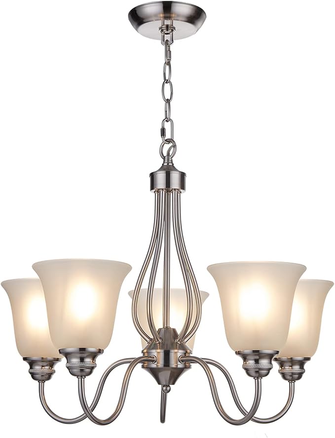 Doraimi Lighting 5 Light Chandelier with Brushed Nickel Finish, Classic Style Ceiling Light Fixture with Frosted Glass Shade for Meeting Room Dining Room Living Room Corridor, LED Bulb(not Include)