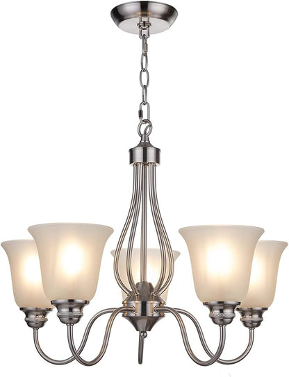 Doraimi Lighting 5 Light Chandelier with Brushed Nickel Finish, Classic Style Ceiling Light Fixture with Frosted Glass Shade for Meeting Room Dining Room Living Room Corridor, LED Bulb(not Include)