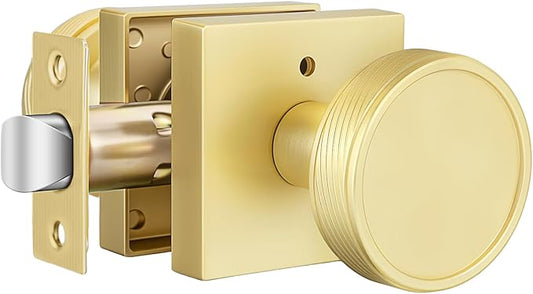 goldenwarm Gold Door Knobs Interior, Brushed Gold Door Knobs Square Privacy Door Knob for Bedroom Bathroom, Modern Heavy Duty Interior Doorknobs - 1 Pack Zinc-Alloy