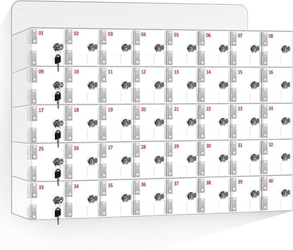 40 Slots Clear Acrylic Cell Phone Locker Box Wall-Mounted with Keys, Lockable Secure Storage Cabinet for Classroom Office Gym, Multi-Use Phone Lock Organizer for Employees Students (Large)