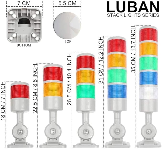 Led Signal Tower Stack Lights, Industrial Signal Warning Lights, Column Tower Lamp Andon Lights with Rotatable Base, Steady/Flashing Light Switchable,12V 24V DC(2-Layer, with Buzzer)