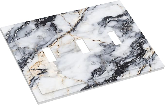 Decorative Light Switch Cover Plate Black Gold Marble Abstract Modern Luxury 3 Gang Wall Plate Triple Toggle Switch Plate Covers Electrical Outlet Cover for Bedroom Home Decor