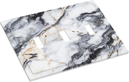 Decorative Light Switch Cover Plate Black Gold Marble Abstract Modern Luxury 3 Gang Wall Plate Triple Toggle Switch Plate Covers Electrical Outlet Cover for Bedroom Home Decor