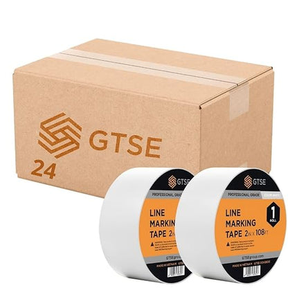 GTSE 2 inch x 108 ft White PVC Vinyl Floor Tape, 24 Rolls, Safety Marking Tape, 6 mil Thick, Suitable for Dance Floors, Gyms, Warehouses, Sports Facilities
