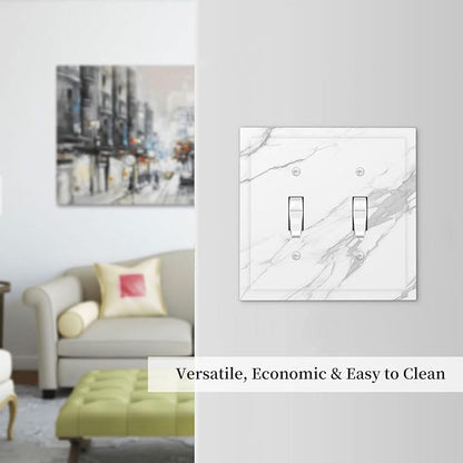 Decorative Switch Plates Modern White Gray Marble 2 Gang Double Toggle Outlet Light Switch Cover Wall Plate Electrical Faceplate for living Room Bathroom Decor