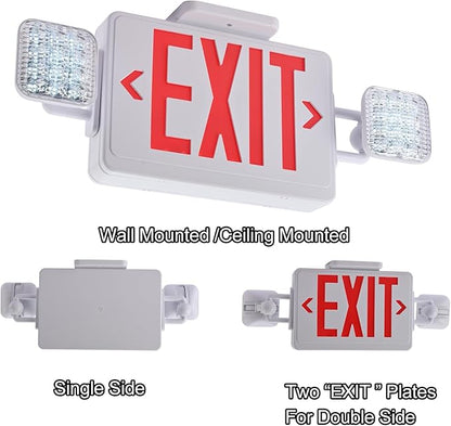 Red Exit Sign with Emergency Lights, 200lm 3Hours Plug in Exit Sign Battery Backup Lights for Business,Commerical Emergency Lighting Combo UL 924 AC85-277V Double Face