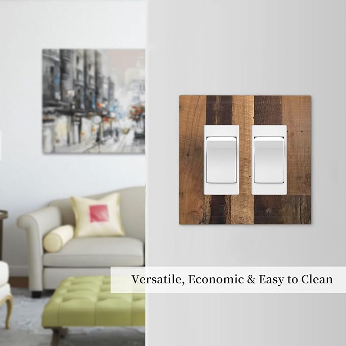 Rustic Brown Wood Vintage Wood Board Decorative Outlet Covers 2 Gang Double Gfci Rocker Electrical Wall Panels Light Switch Cover Plate For Farmhouse Cabin Decor