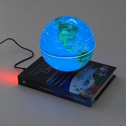 Magnetic Levitation Globe with LED Lights, 6-Inch Floating Geographic Globe, Educational World Map for Home Office Decor, Kids & Adults