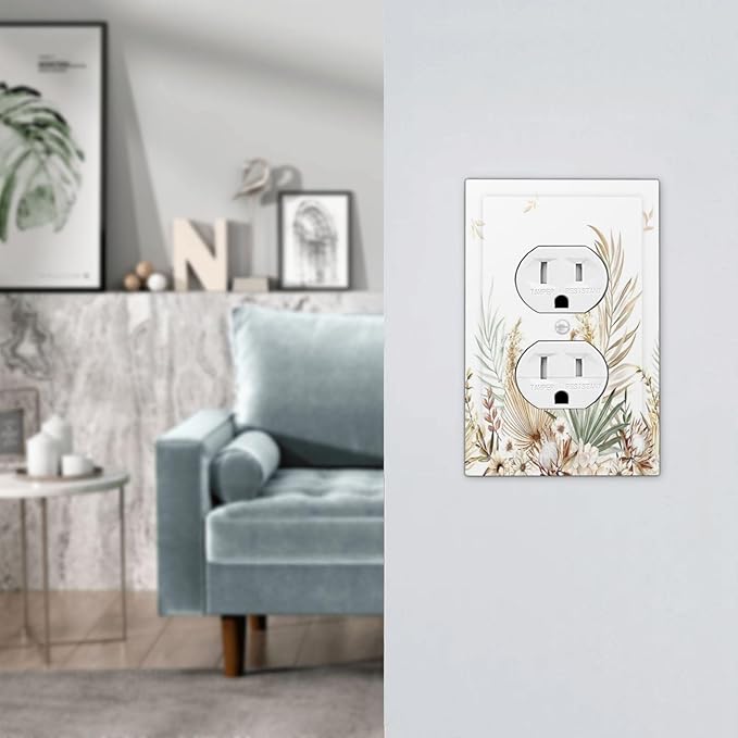 Outlet Covers Boho Leaves Watercolor Tan Leaf Floral Plant 1 Gang Duplex Electrical Receptacle Faceplate Light Switch Cover Wall Plate Decorative Switch Plates for Bedroom Home Decor